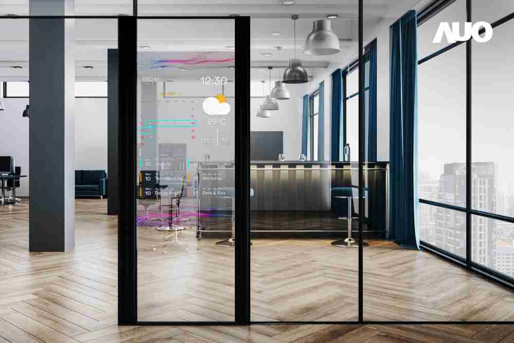 60吋Micro LED透明窗屏显示器，，，，可依需求调整并延伸应用于不同场域，，，，包括汽车侧窗或家庭玄关、、、、智慧橱窗、、、商业展示等面向，，，，提供丰富的信息娱乐内容